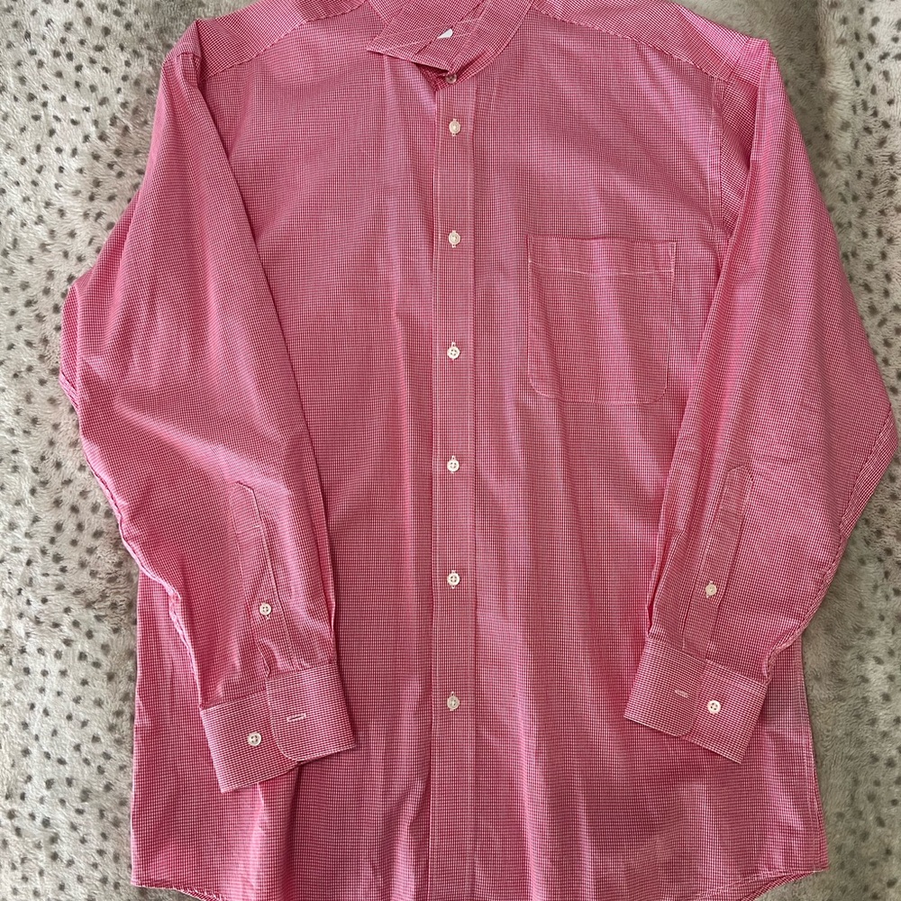 Nicole Miller Men's Pink Gingham Button-Down Shirt, Large
